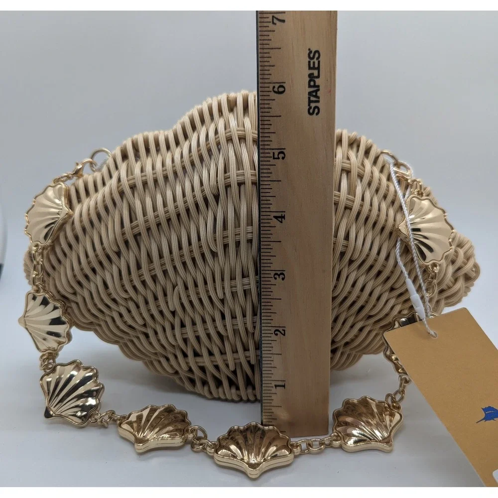 NEW Tommy Bahama Woven Shell Clutch Bag Natural Tan Gold Shell Chain WW0001